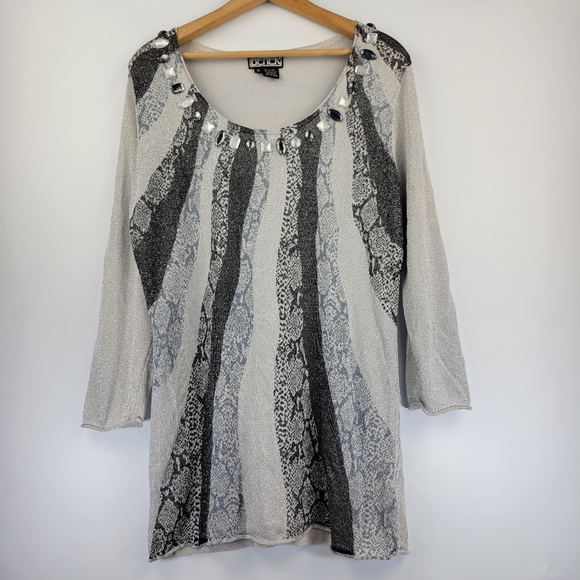 Berek 2 Womens Sweater Size XL Jewel Embellished Snake Print - Picture 1 of 15